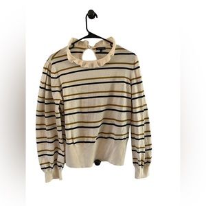 Who What Wear Black & Gold Striped Cream  Long Puffy Sleeve Sweater Xl